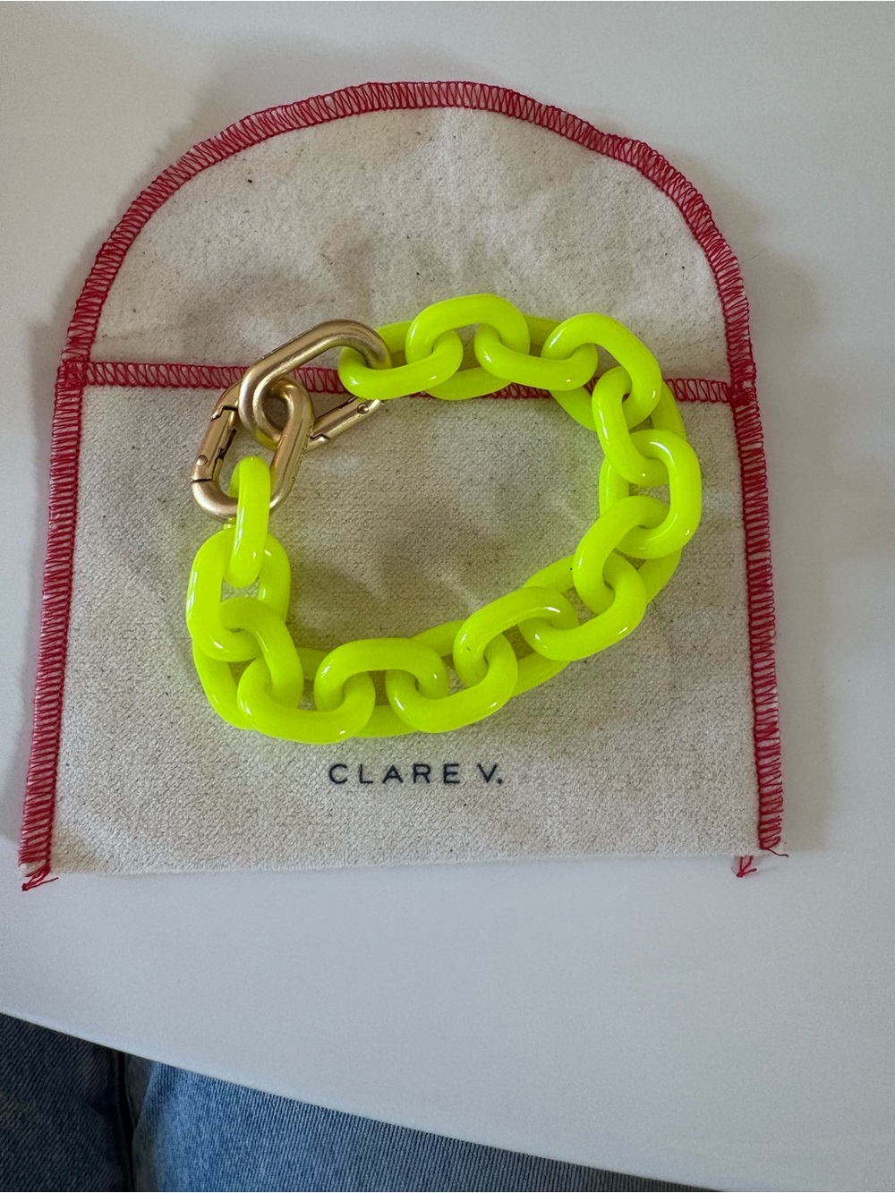 Clare V Neon Yellow Chunky Chain Bracelet with Gold Clasp